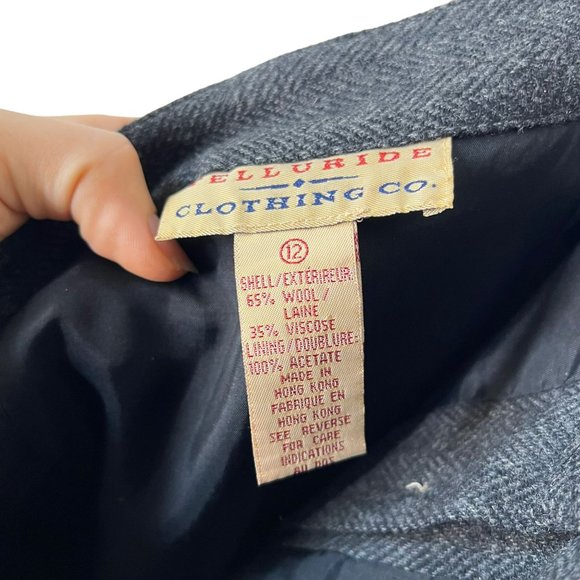 Vintage 90s Dark Grey Wool Blend Long Straight Button Up Midi Skirt Large - Picture 3 of 6